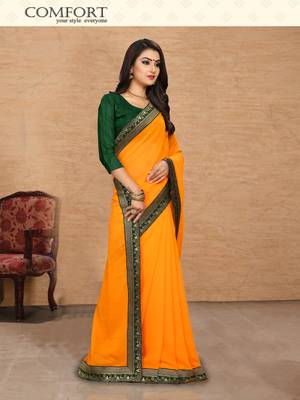 Yellow plain georgette saree with blouse 3
