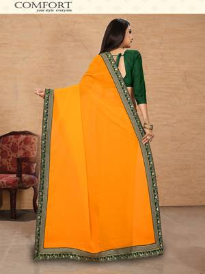 Yellow plain georgette saree with blouse 4