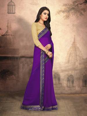 Purple plain georgette saree with blouse 3