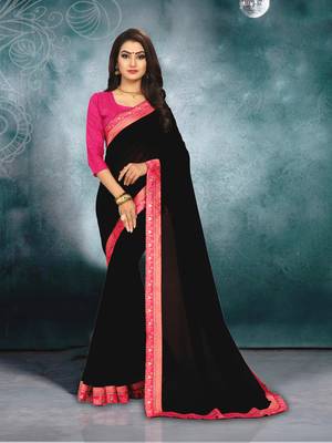 Black plain georgette saree with blouse 1