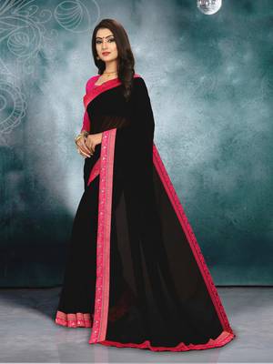 Black plain georgette saree with blouse 2