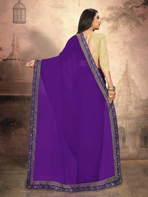 Purple plain georgette saree with blouse 4