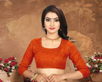 Brown plain georgette saree with blouse 5