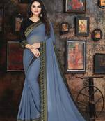 Grey Plain Georgette Saree With Blouse