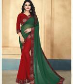 Green plain georgette saree with blouse