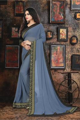 Grey Plain Georgette Saree With Blouse 2