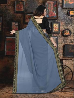 Grey Plain Georgette Saree With Blouse 4