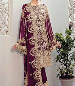Rahi Fashion Purple Faux Georgette Semi Stitched Pakistani salwar Suit for Women