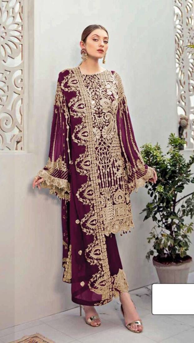 Rahi Fashion Purple Faux Georgette Semi Stitched Pakistani salwar Suit for Women