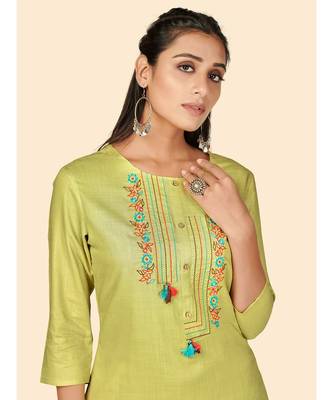 Vbuyz Women's Embroidered Straight Rayon Light Green Stitched Kurta 5