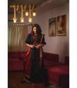 STANDING TRIBALS BLACK BOMKAI SILK Saree with blouse