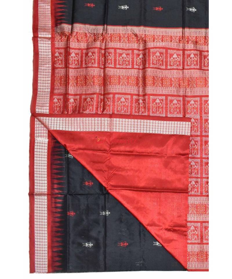 STANDING TRIBALS BLACK BOMKAI SILK Saree with blouse