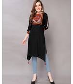 Black Cotton Printed Trail Cut Kurti For Women