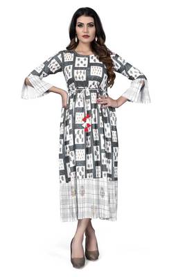 A-line Printed Women White Rayon Kurti KE_263 1