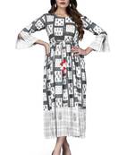A-line Printed Women White Rayon Kurti KE_263