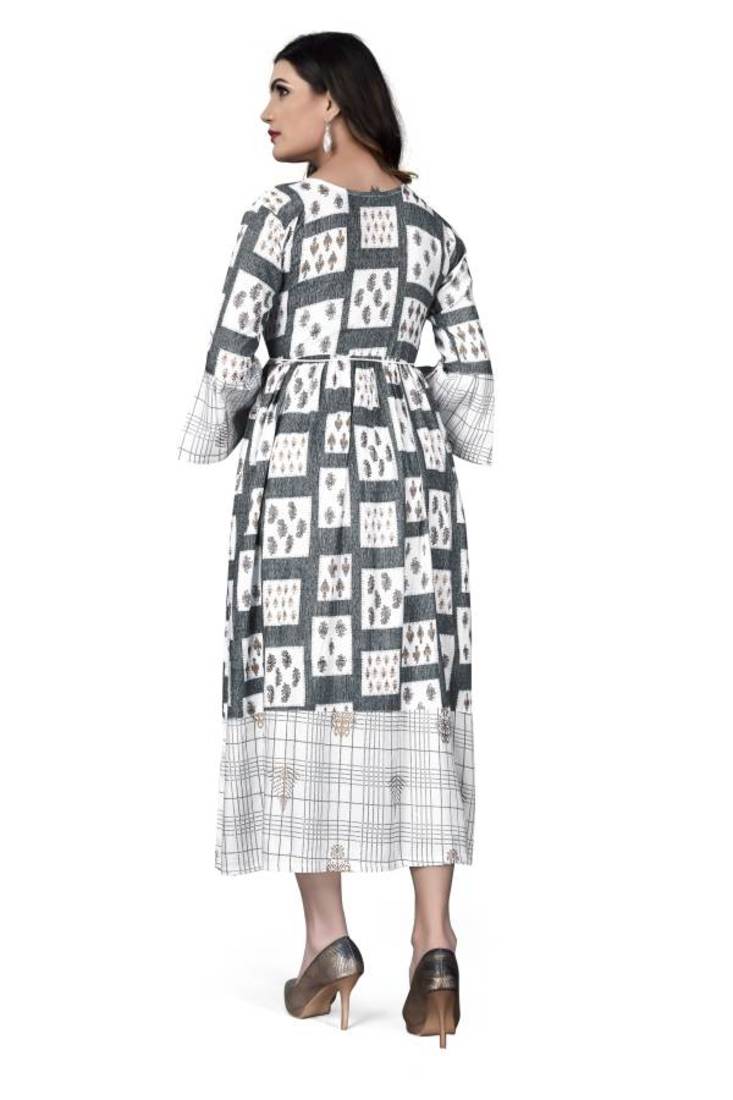 A-line Printed Women White Rayon Kurti KE_263