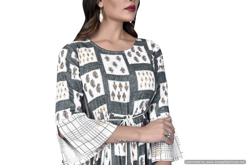 A-line Printed Women White Rayon Kurti KE_263