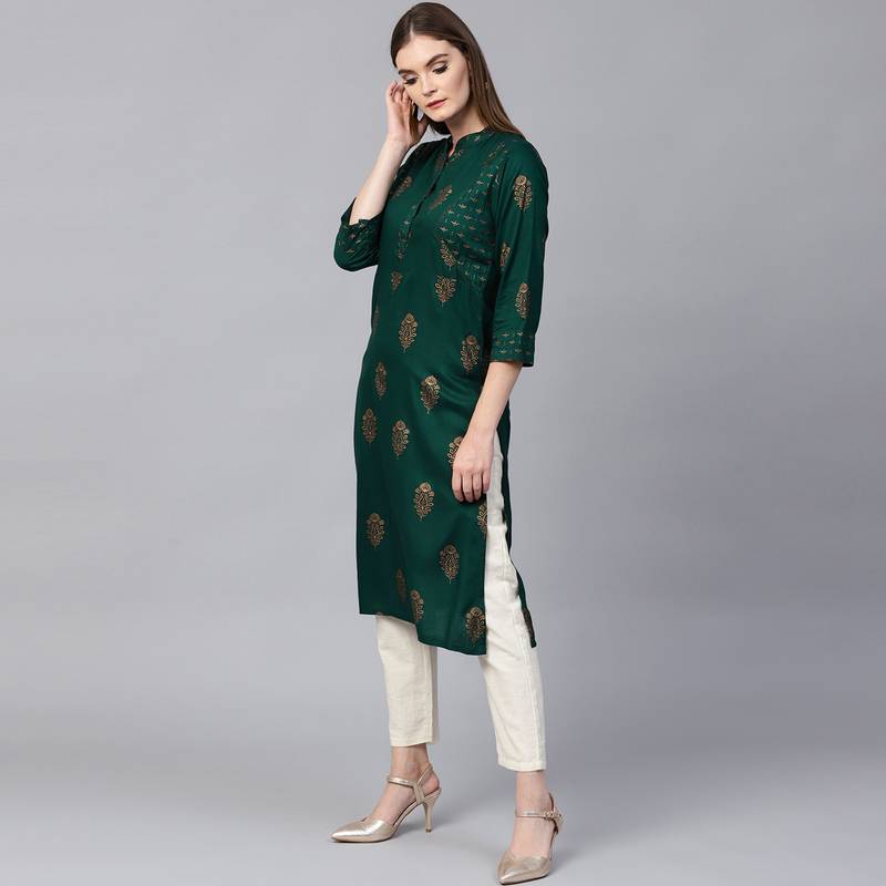 Foil Printed straight Women Casual Kurti KE_284
