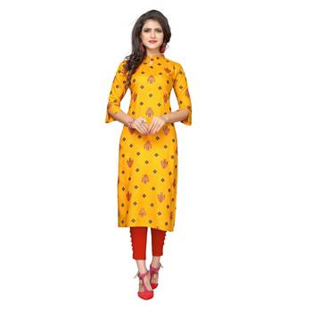 Rayon Block Print Women Straight Casual Kurti KE_227 1