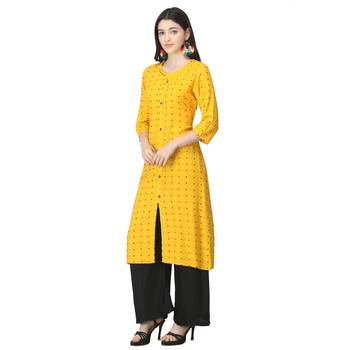 Yellow printed rayon cotton-kurtis 3
