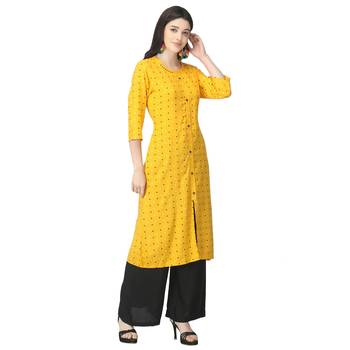 Yellow printed rayon cotton-kurtis 4