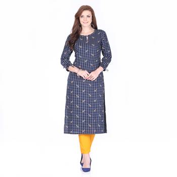 Dark blue  printed rayon cotton-kurtis 1