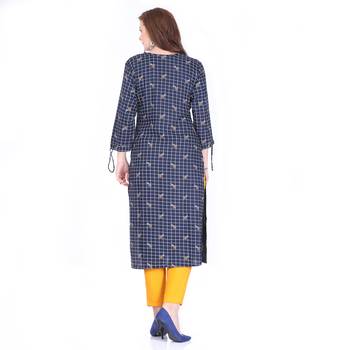 Dark blue  printed rayon cotton-kurtis 2