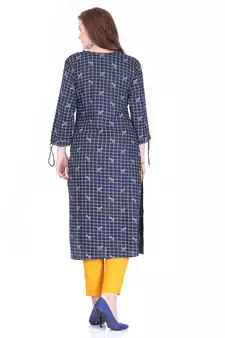 Dark blue  printed rayon cotton-kurtis