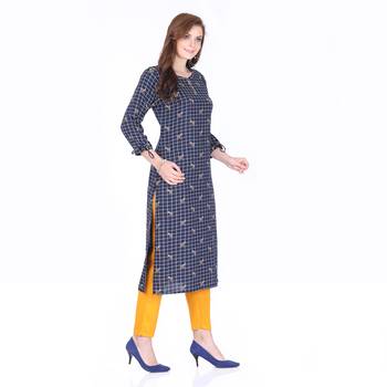 Dark blue  printed rayon cotton-kurtis 3