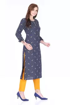 Dark blue  printed rayon cotton-kurtis
