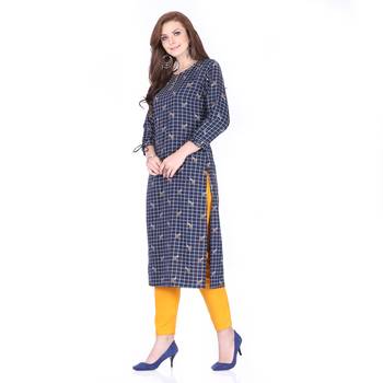 Dark blue  printed rayon cotton-kurtis 4