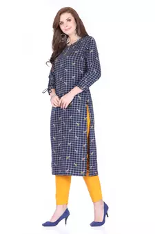 Dark blue  printed rayon cotton-kurtis