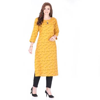 Yellow printed rayon cotton-kurtis 1