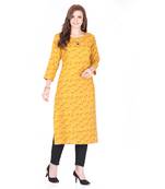 Yellow printed rayon cotton-kurtis