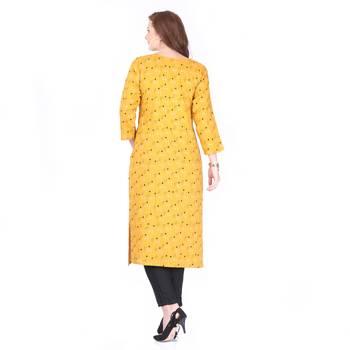 Yellow printed rayon cotton-kurtis 2