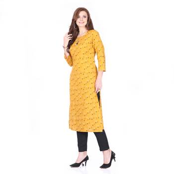 Yellow printed rayon cotton-kurtis 3