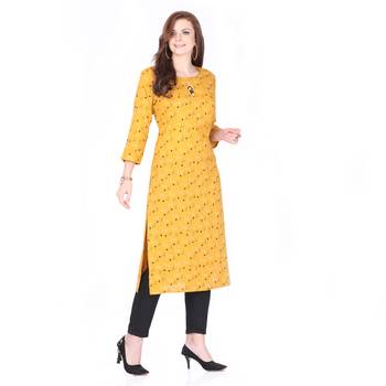 Yellow printed rayon cotton-kurtis 4