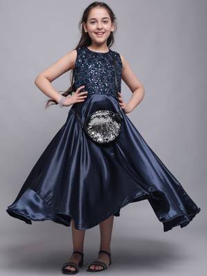 Blue plain satin kids-girl-gowns 1