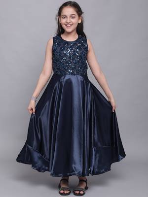Blue plain satin kids-girl-gowns 2