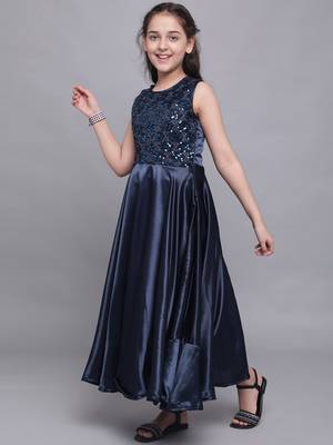 Blue plain satin kids-girl-gowns 3