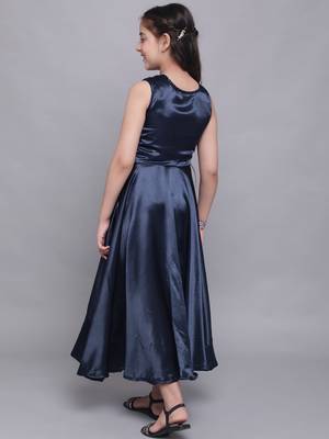 Blue plain satin kids-girl-gowns 4