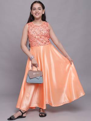 Orange plain satin kids-girl-gowns 1