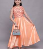 Orange plain satin kids-girl-gowns