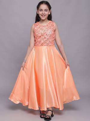 Orange plain satin kids-girl-gowns 2