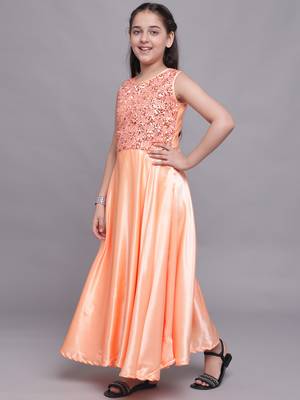 Orange plain satin kids-girl-gowns 3