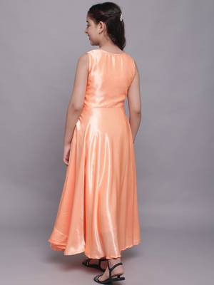 Orange plain satin kids-girl-gowns 4