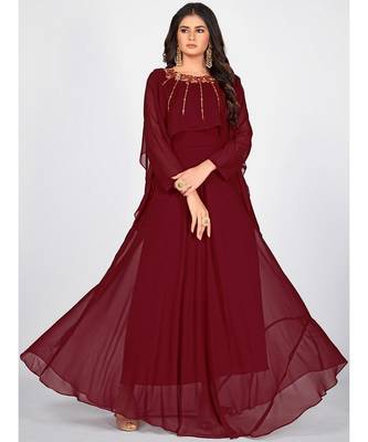 SHOPGARB Women Maroon Embroidered  Dress 3