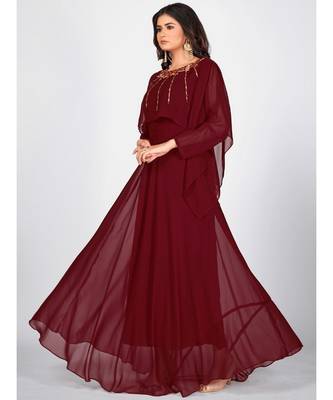 SHOPGARB Women Maroon Embroidered  Dress 4