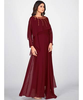 SHOPGARB Women Maroon Embroidered  Dress 5