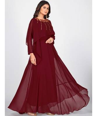 SHOPGARB Women Maroon Embroidered  Dress 6